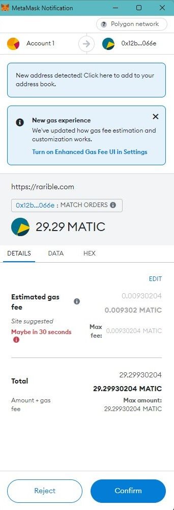 A screenshot from Metamask showing a lot of detail about gas fees and amounts, but nothing about what I'm receiving
